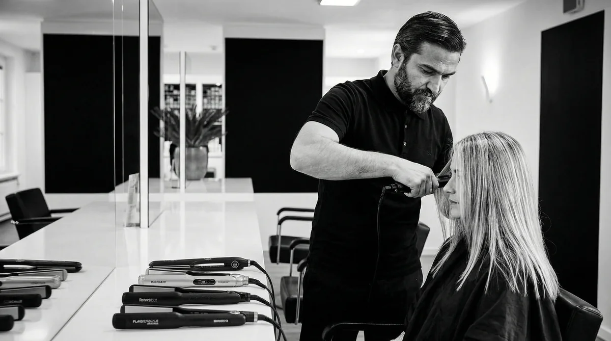 Murat Karadavut testet Glätteisen an Kundin